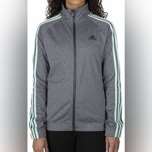 Adidas Designed 2 Move D2M Track Jacket Gray Mint Green 3 Stripe Size XL Womens